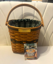 Longaberger 1998 Glad Tidings Christmas Basket Green Liner Protector USA Handle picture