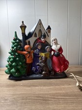 Christmas Scene Antique Atlantic Mold Ceramic Family Carolers Church Tree G5 picture