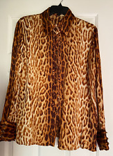 ESCADA SILK BLOUSE IN LEOPARD PRINT RAFFLED CUFFS AND FRONT 40 10-12 GERMANY picture