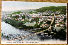 1907 ROSEBURG, OREGON antique aerial view color photo postcard BIRD'S EYE VIEW picture