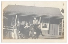 RPPC Metz Family & Two Donkeys Farmhouse Scene -1910s Real Photo Postcard picture