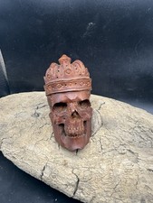 Hand carved Wooden Skull With Crown picture