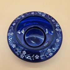 Cobalt Blue Hand Painted Dogwood Flowers Czech/Bohemian Moser  Glass Ashtray VTG picture
