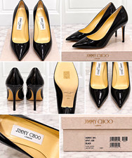 Jimmy Choo Agnes Black Patent Leather Pointed Toe Pumps 38.5 NEW w/ Box picture
