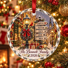 Personalized Family Names Christmas Ornament, Custom Name Signpost Glass Ornamen picture