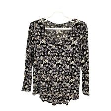Simply Vera Vera Wang Shirt Women's Size 1X Black Blue White Floral Long Sleeve picture