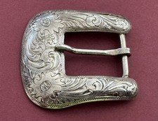 VTG Old Western American SCHAEZLEIN Engraved Sterling Silver Ranger Belt Buckle picture