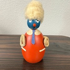VTG 1960s Ciola Trademark Italy Folk Art Figure Blue Red Guy Wooden Bank *Flawed picture