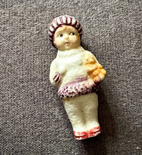 Vintage 1920s painted bisque porcelain penny doll holding teddy bear picture