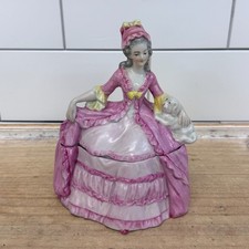 Antique Porcelain Lady  Pompadour  Powder Jar Dresser Box c. 1920s picture