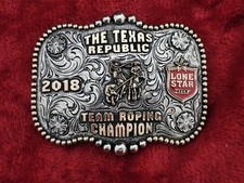 Team Roping☆X~TREME☆2018☆RODEO CHAMPION TROPHY BUCKLE☆Texas Lone Star☆RARE☆293 picture