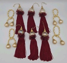 Vintage Christmas Globe Tassel Handmade Ornament & Decorative Tie Back Rope 10pc picture