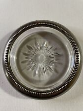 Set of (4) Vintage Leonard Italy Silver Plated Rim Star Cut Glass Coasters picture