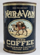 Vintage Kar-A-Van Kiro Coffee Tin 1 lb Camel Advertising Toledo Ohio 6” picture