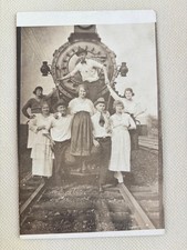 RPPC Young Men & Women Posed on Steam Locomotive Railroad Vintage Postcard picture