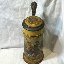 Gerz German Lidded Beer Stein 1/2L Hinged Pewter Lid Relief Scene picture
