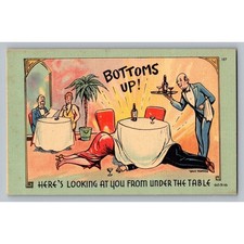 Vintage Walt Munson Comic Postcard Bottoms Up Under Table Drinking Humor Linen picture