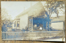 VTG 1910s AZO RPPC House with Family on Porch Picket Fence Real Photo Postcard  picture