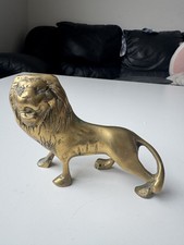Vintage Solid Brass Roaring Lion Figurine – Heavy Mid-Century Decor 3 3/4х5 1/4 picture