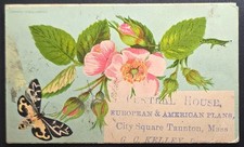Victorian Trade Card Central House Taunton MA G.G. Kelley Floral Butterfly picture