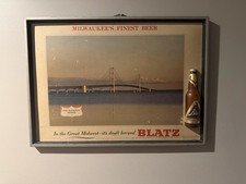 Vintage Blatz Beer Mackinac Bridge Advertising Sign 3D Bottle Milwaukee  picture