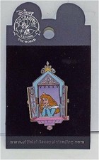 RARE NOC Old Older Disney pin Princess Aurora Sleeping Beauty Hinged Windows picture
