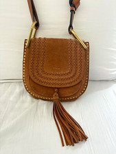Chloé Hudson Small Cognac Brown Suede Leather Braided Studded Saddle Bag picture