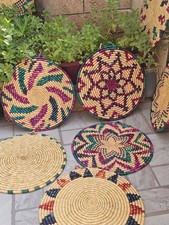 Vintage Handmade Woven Straw Trayes Made of Wheat Straw Palestinian Heritage picture