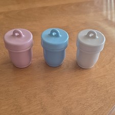 Trio of Antique 1920s Ceramic Egg Coddlers - Made in England - Pastel Pink, Blue picture