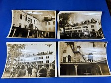 4 C.1950 B&W Glossy Photos ~ Building Fire Firemen w/ Axe & Hose ~ Bystanders picture