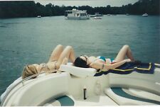 Vintage 1990s Found Photo - Two Pretty Women Tan In Bikinis On Boat On The Lake picture