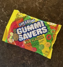 Vintage 1990's Life Savers GUMMI SAVERS Five Flavor Candy Gummies Bag - UNOPENED picture