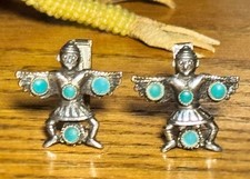 Vintage Zuni Sterling Silver Turquoise Knifewing Cufflinks Native American 17.4g picture