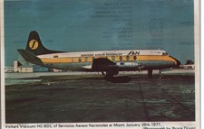Vickers Viscount HC-BDL Servicios Aereos Nacionales Miami 1977 Postcard picture