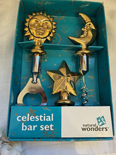 Vintage Natural Wonders Celestial 3pc Boxed Metal Bar Set Gold Star, Moon & Sun picture
