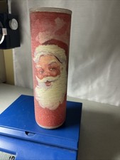 Vintage Jolly Santa Claus Sugar Frosted Glass Pillar Christmas Candle 9