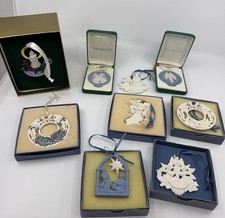 Wedgwood England White & Blue Jasperware Ornaments, Lot Of 9, Stamped, Vintage picture