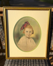 Antique 1910 Hand Colored Child Portrait Vintage Framed Photo, Original picture