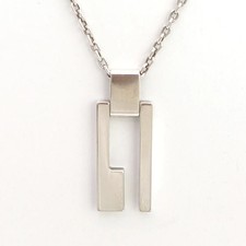 GUCCI G Logo Cutout Plate Necklace SILVER 925 Small Bean Necklace Pendant Top Ac picture
