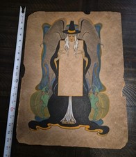 Rare Antique Art Nouveau Witch Halloween Store Display Sign Counter Card 1920's  picture