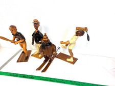 Lot 4 Vintage Romer Italy Carved Wood Figures Skier Tennis Cricket Captain RARE picture