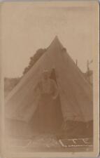 RPPC Postcard Man Suspenders Outside of Tent c. 1900s  picture