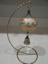 Vintage German glass Christmas Ornament Dangle Bell Hand Painted Mercury Striped picture
