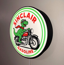 Sinclair Gasoline Dino Motorcycle Round Wall Sign w/ Power Cord – Gas & Oil picture