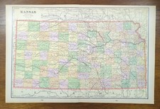 Vintage 1901 KANSAS Map 22