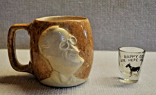 1932 Franklin Roosevelt FDR Ceramic Beer Mug & Shot Glass Happy Days Here Again picture