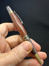 Figured Sapele Wood Twist Pen Antique Pewter Brass Accents Handmade Gift Boxed picture