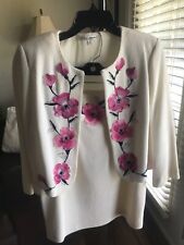 St John 2 PC Cream Pink and Black Floral Embroidered Suit Size 10 picture