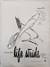 1956 Women's Life Stride romantic straw summer shoes vintage fashion art Ad  picture