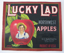 Original rare 1920s LUCKY LAD apple crate label C. C. Smith Yakima Wenatchee WA picture